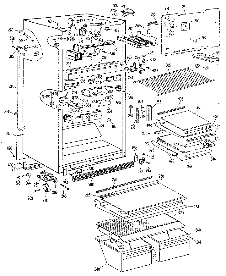 Cabinet Diagram and Parts List for TBX21KMM  General Electric Refrigerator