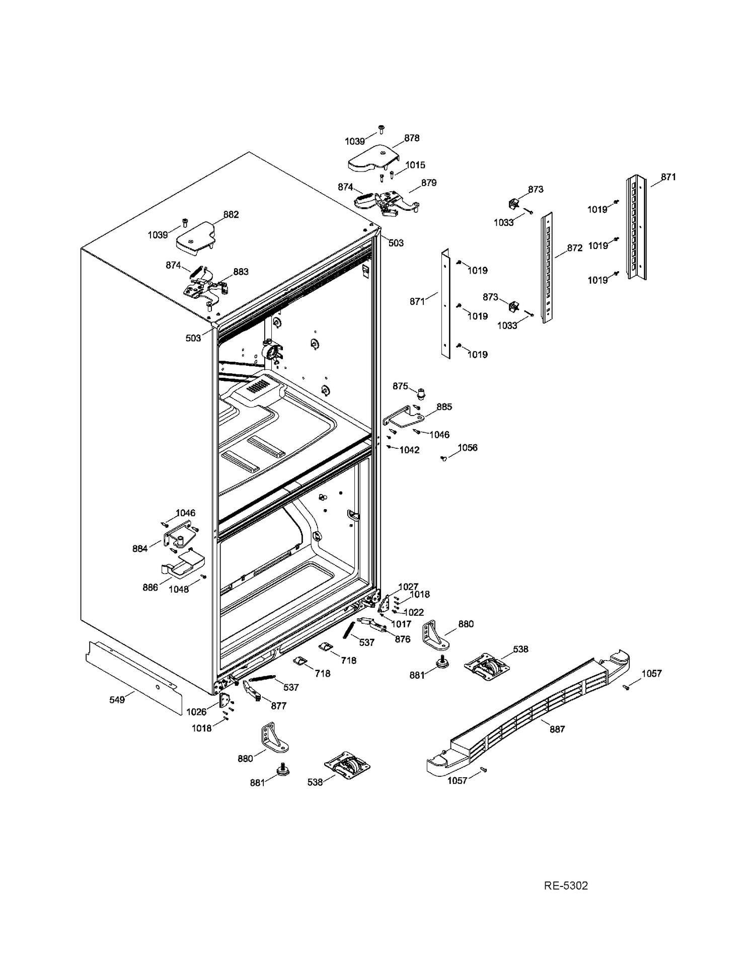 HINGE PARTS Diagram and Parts List for GFRF2KBYHWW  General Electric Refrigerator