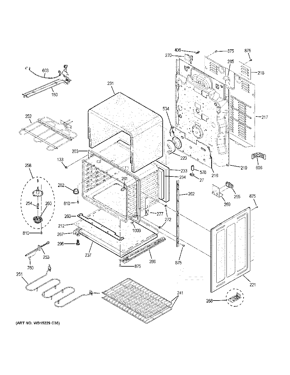 Lower oven Diagram and Parts List for JB860EJAES  General Electric Range