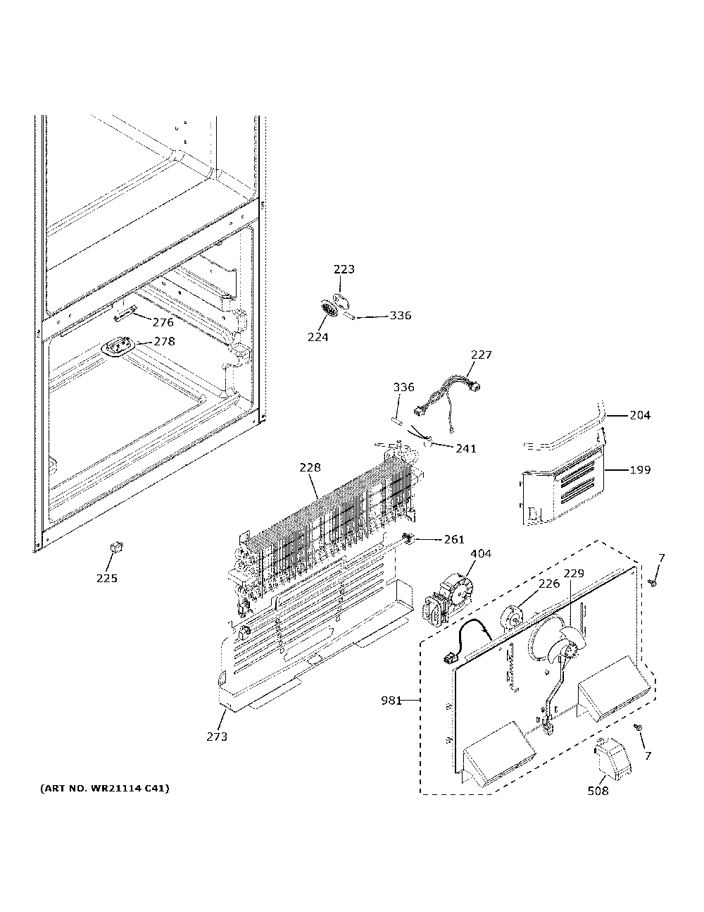 Freezer Section Diagram and Parts List for GFE26JEMPFDS  General Electric Refrigerator