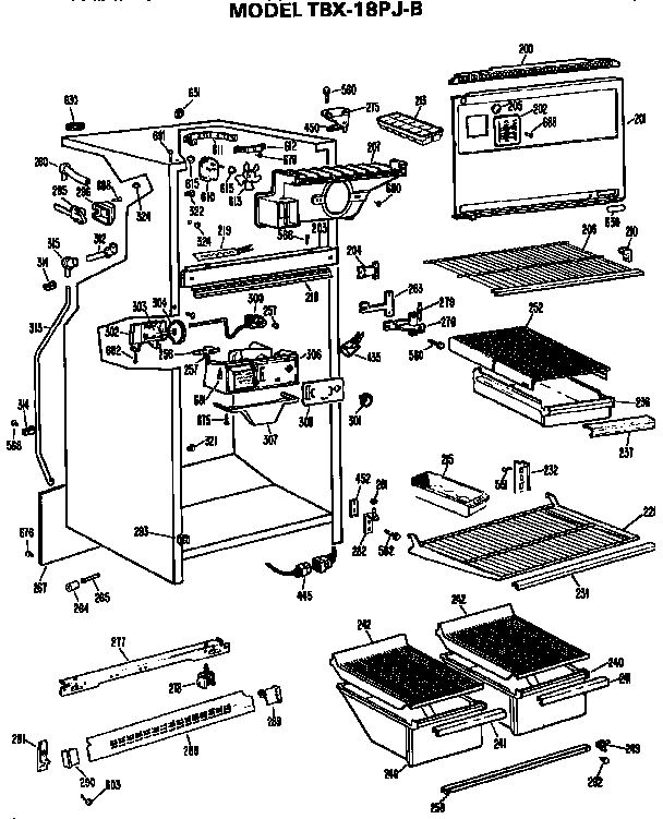 Cabinet Parts Diagram and Parts List for TBX18PJB  General Electric Refrigerator