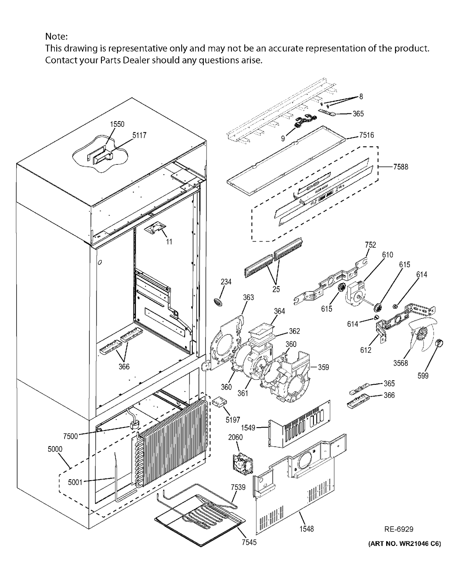 CONTROLS & COMPONENTS Diagram and Parts List for ZIP360NHB  General Electric Refrigerator