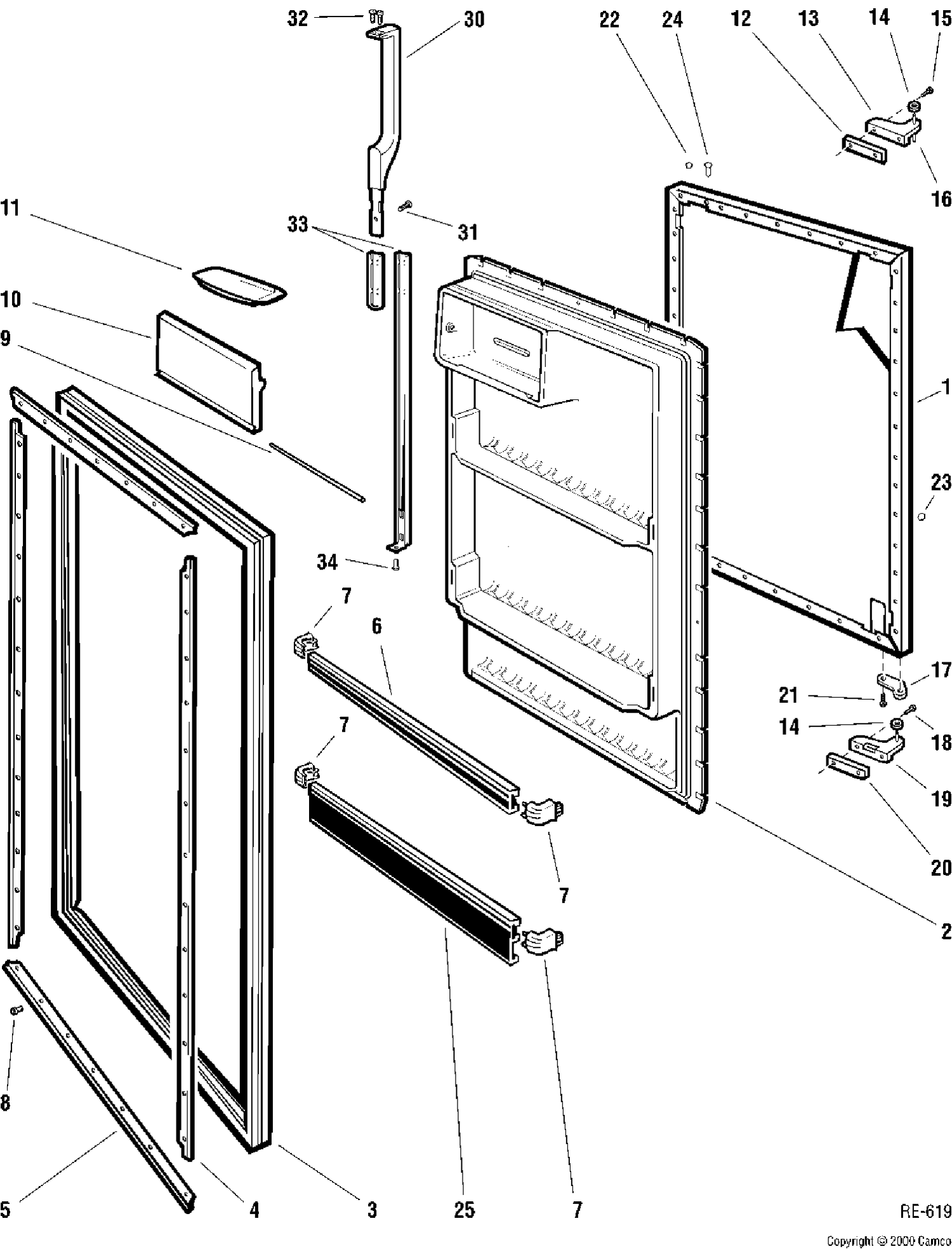 REFRIGERATOR DOOR Diagram and Parts List for 36221-1  General Electric Refrigerator