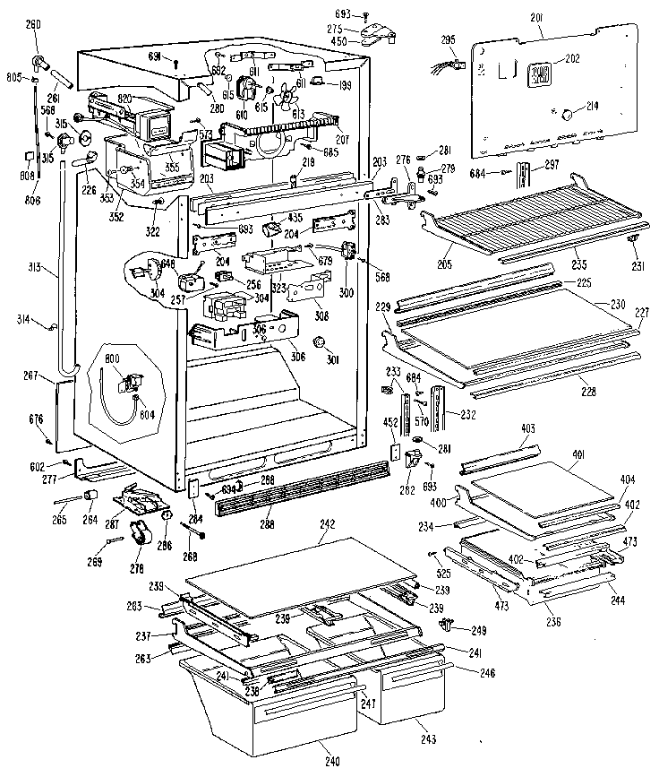 Refrigerator Cabinet Parts Diagram and Parts List for TBX24TLR  General Electric Refrigerator