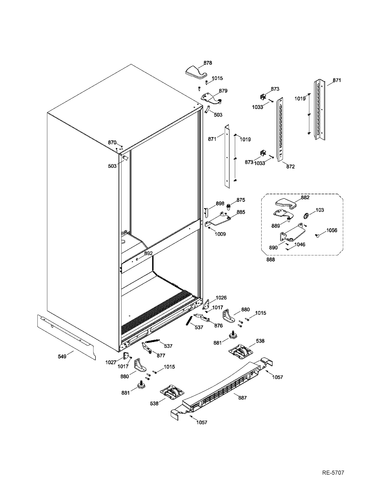HINGE PARTS Diagram and Parts List for GDRC0KBXARWW  General Electric Refrigerator