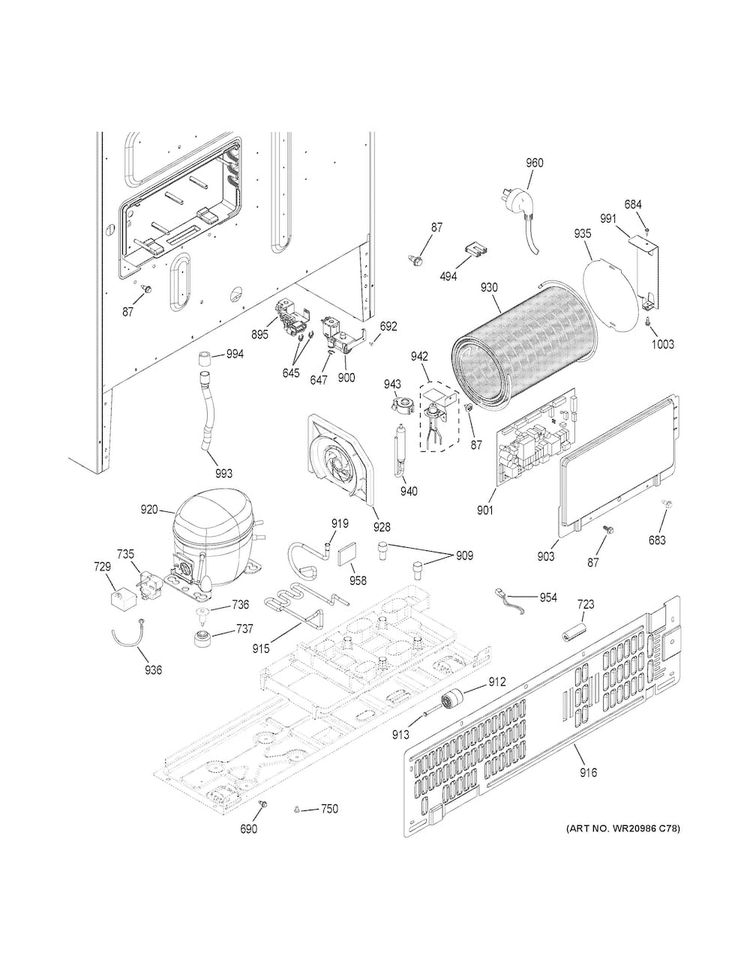 Machine Compartment Diagram and Parts List for PFE28KSKDSS  General Electric Refrigerator