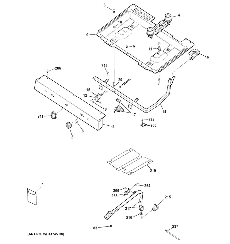 Gas & Burner Parts Diagram and Parts List for RGB518PCH1CT  Hotpoint Range