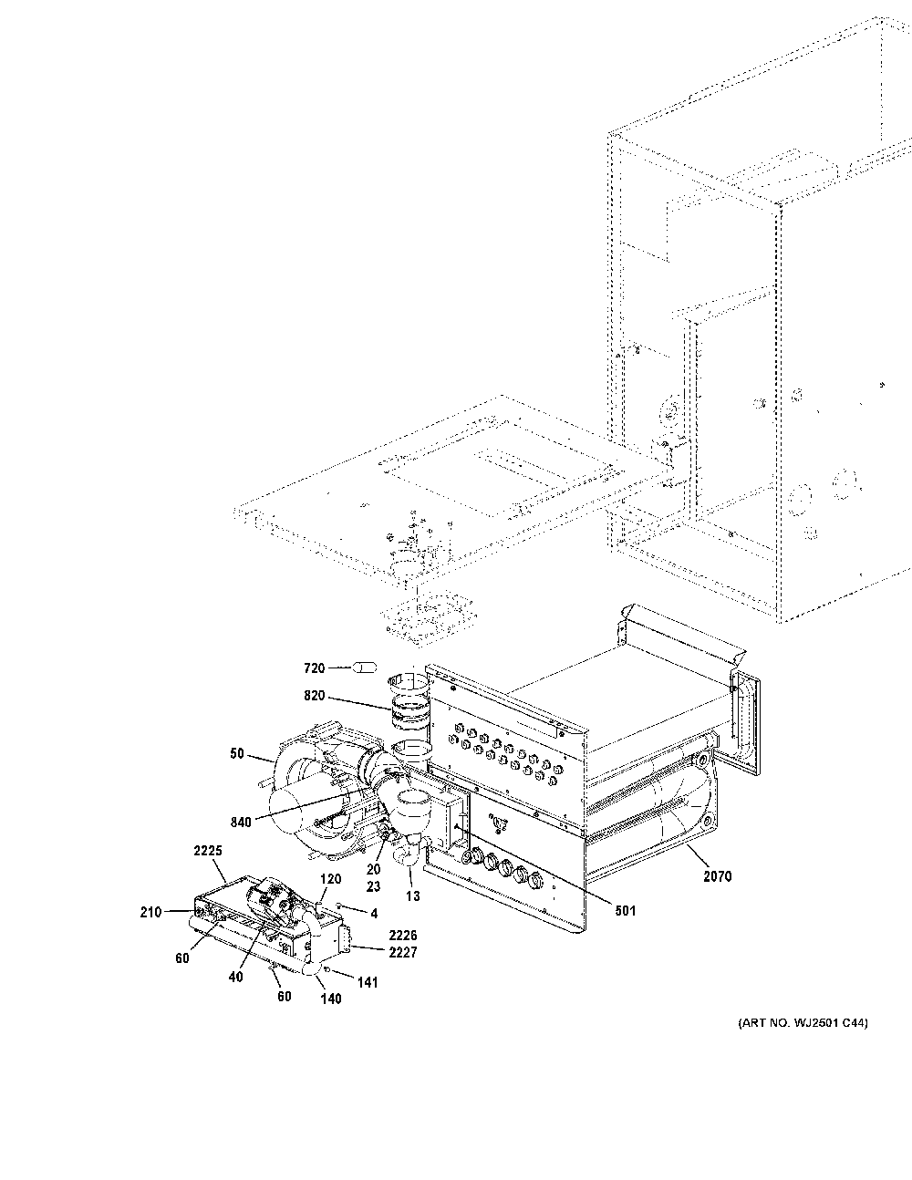 Cabinet Diagram and Parts List for NF96D070S4B57  General Electric Furnace