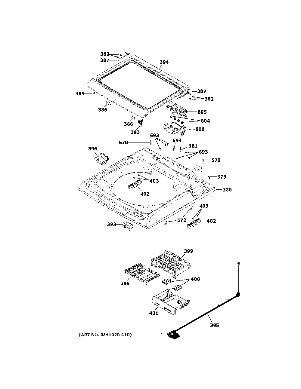 Top Panel And Lid Diagram and Parts List for GTW685BPL2DG  General Electric Washer