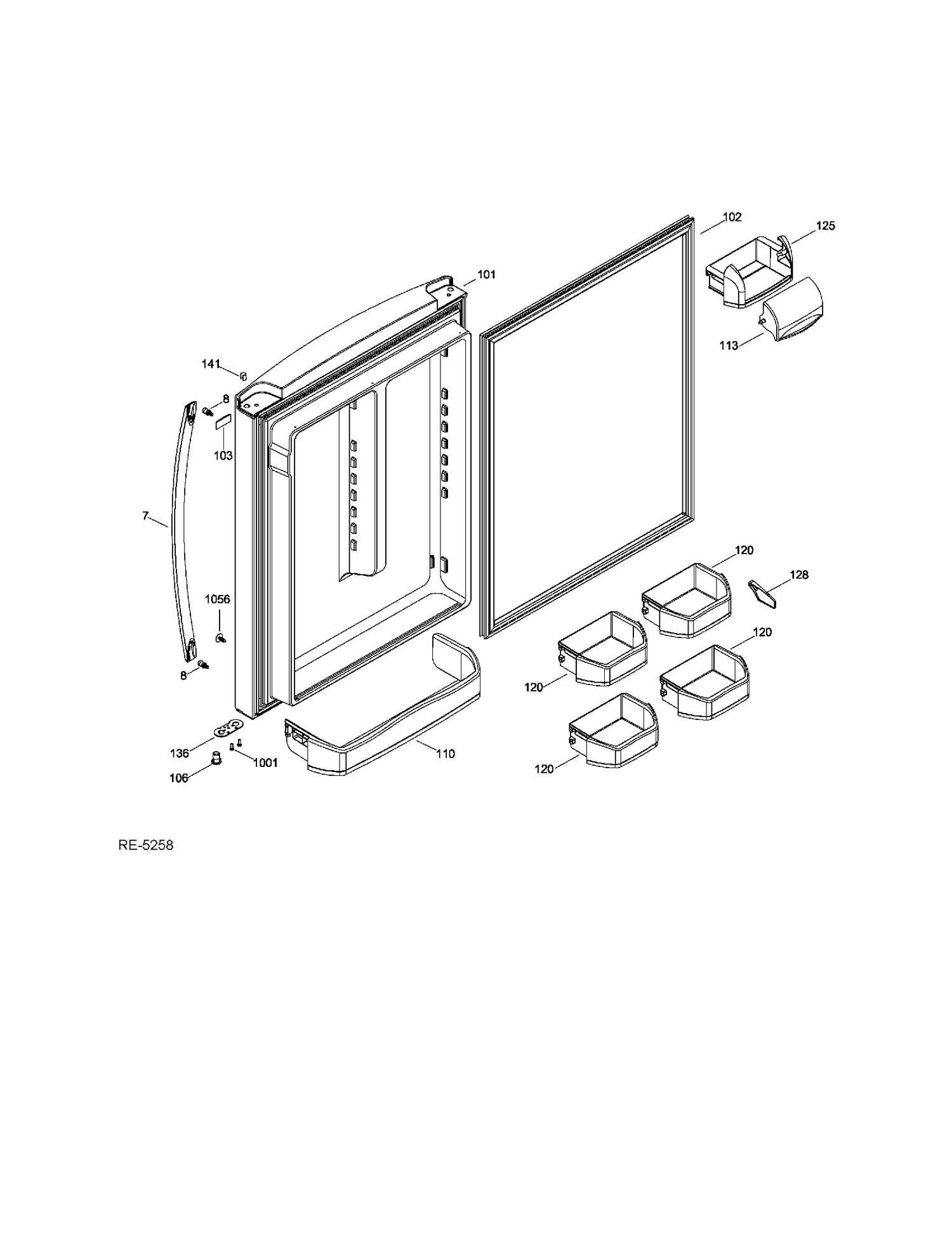 FF DOOR Diagram and Parts List for ADRF0MBZGRWW  General Electric Refrigerator