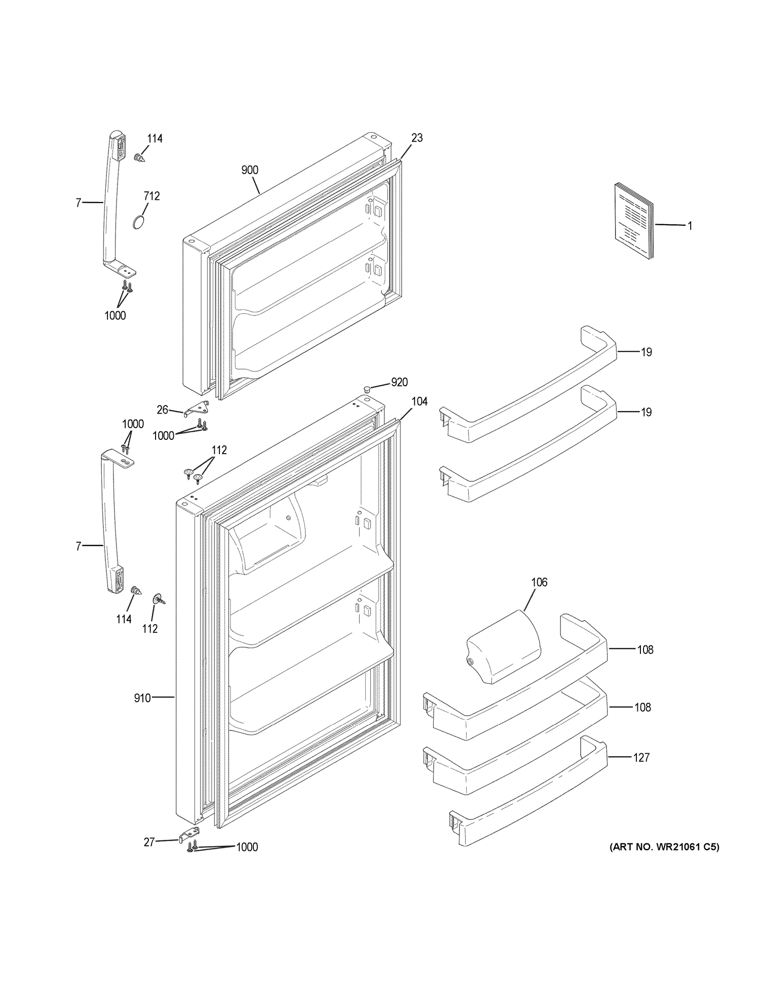 DOORS Diagram and Parts List for GIE18CTHLRWW  General Electric Refrigerator