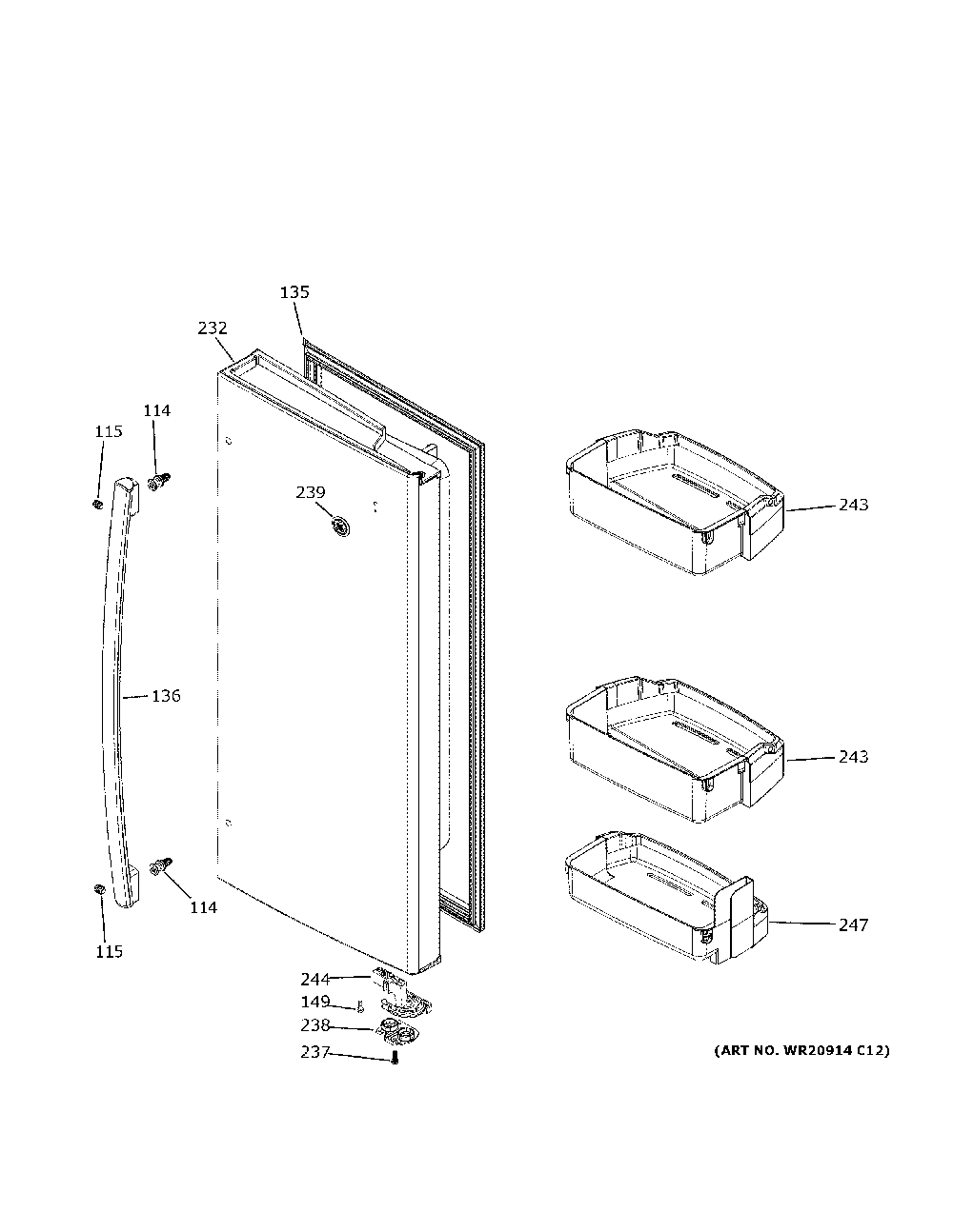 Fresh Food Door - Rh Diagram and Parts List for GNE29GYNEFS  General Electric Refrigerator