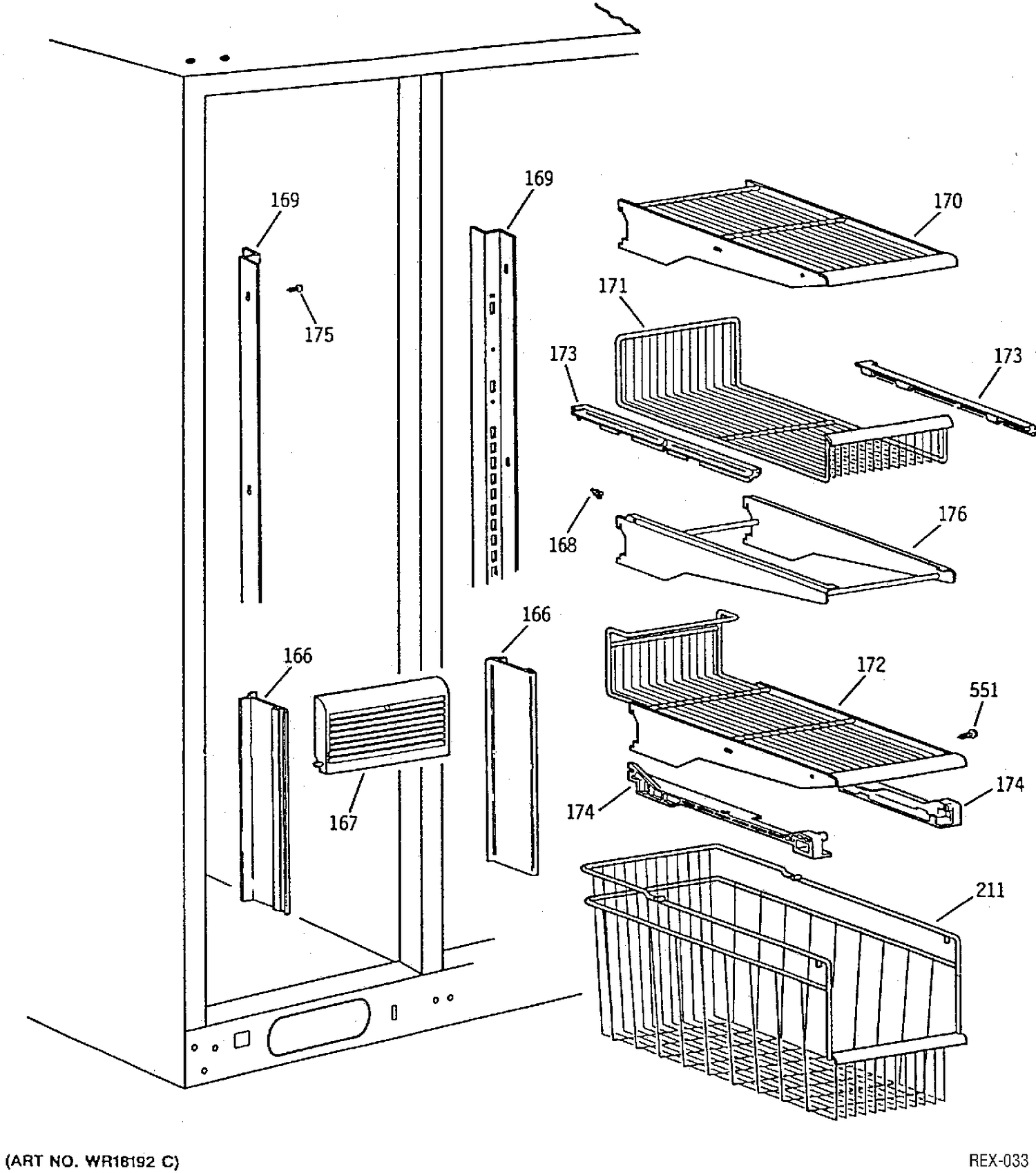 FREEZER SHELVES Diagram and Parts List for TPX24B1YAWW  General Electric Refrigerator