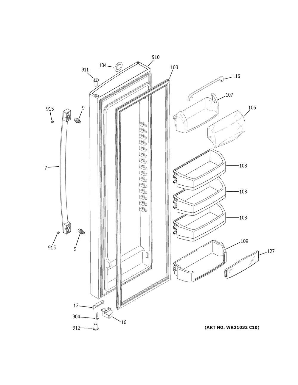 Fresh Food Door Diagram and Parts List for GSS23GGKRCWW  General Electric Refrigerator
