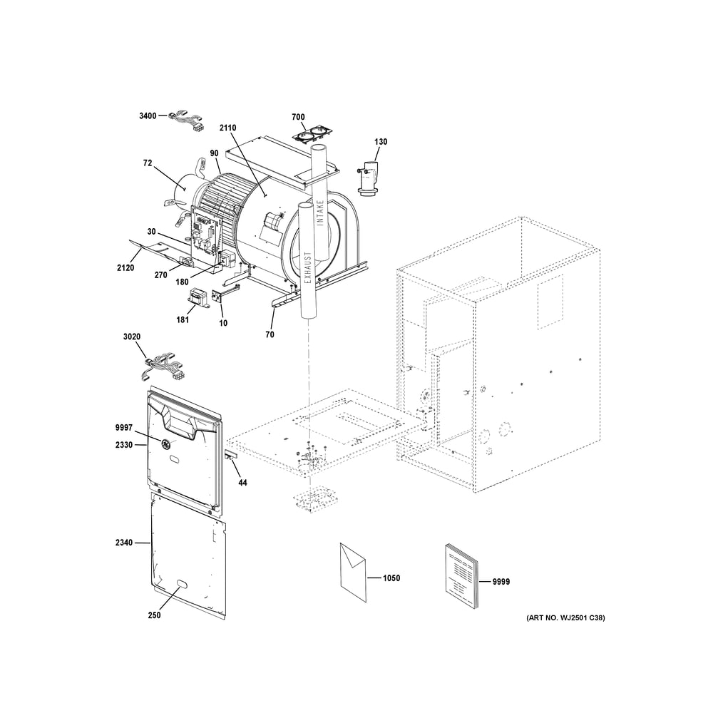 Cabinet (1) 2 Diagram and Parts List for NF96U110S5C57  General Electric Furnace