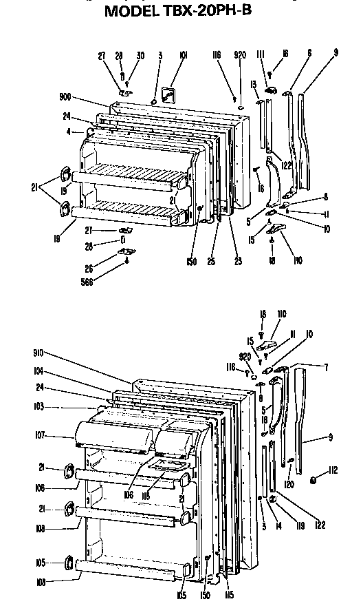 Doors Diagram and Parts List for TBX20PHB  General Electric Refrigerator