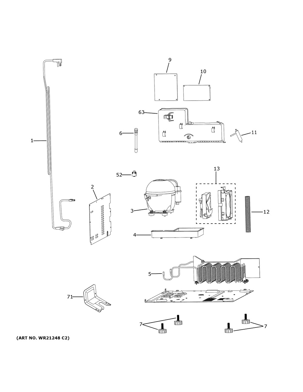 Machine Compartment Diagram and Parts List for CCR06DM2PBS5  General Electric Wine and Beverage Cooler