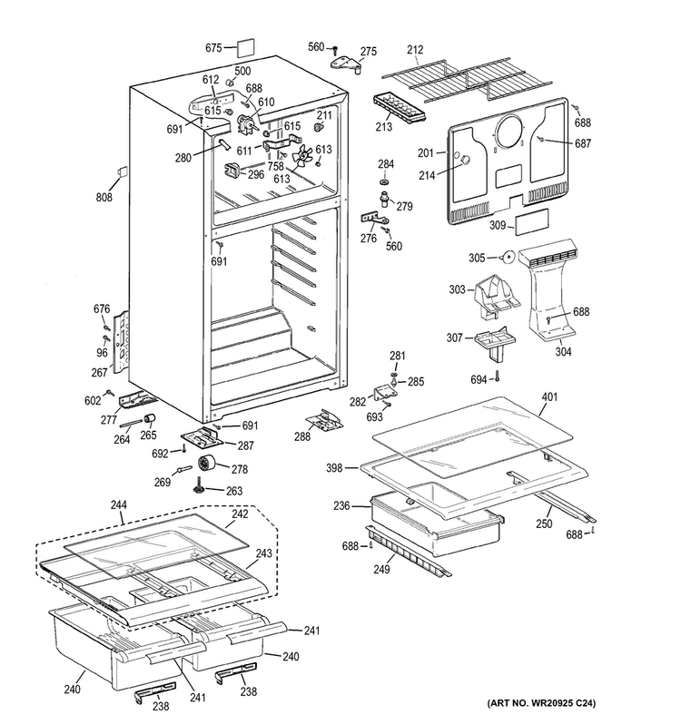 Cabinet Diagram and Parts List for GTH17GBEFRBB  General Electric Refrigerator