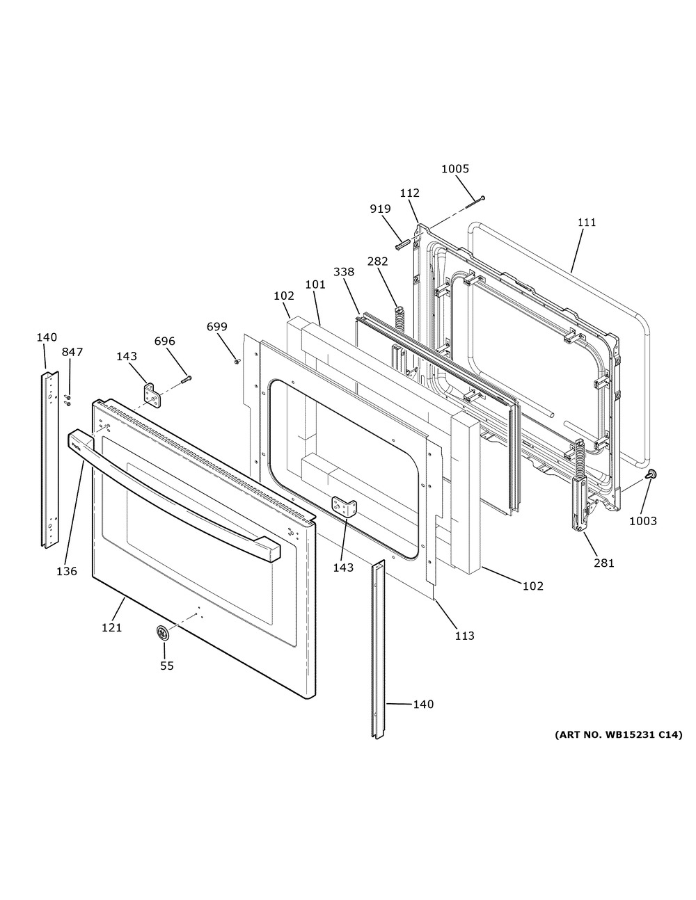 Lower Door Diagram and Parts List for PS960YP7FS  General Electric Range