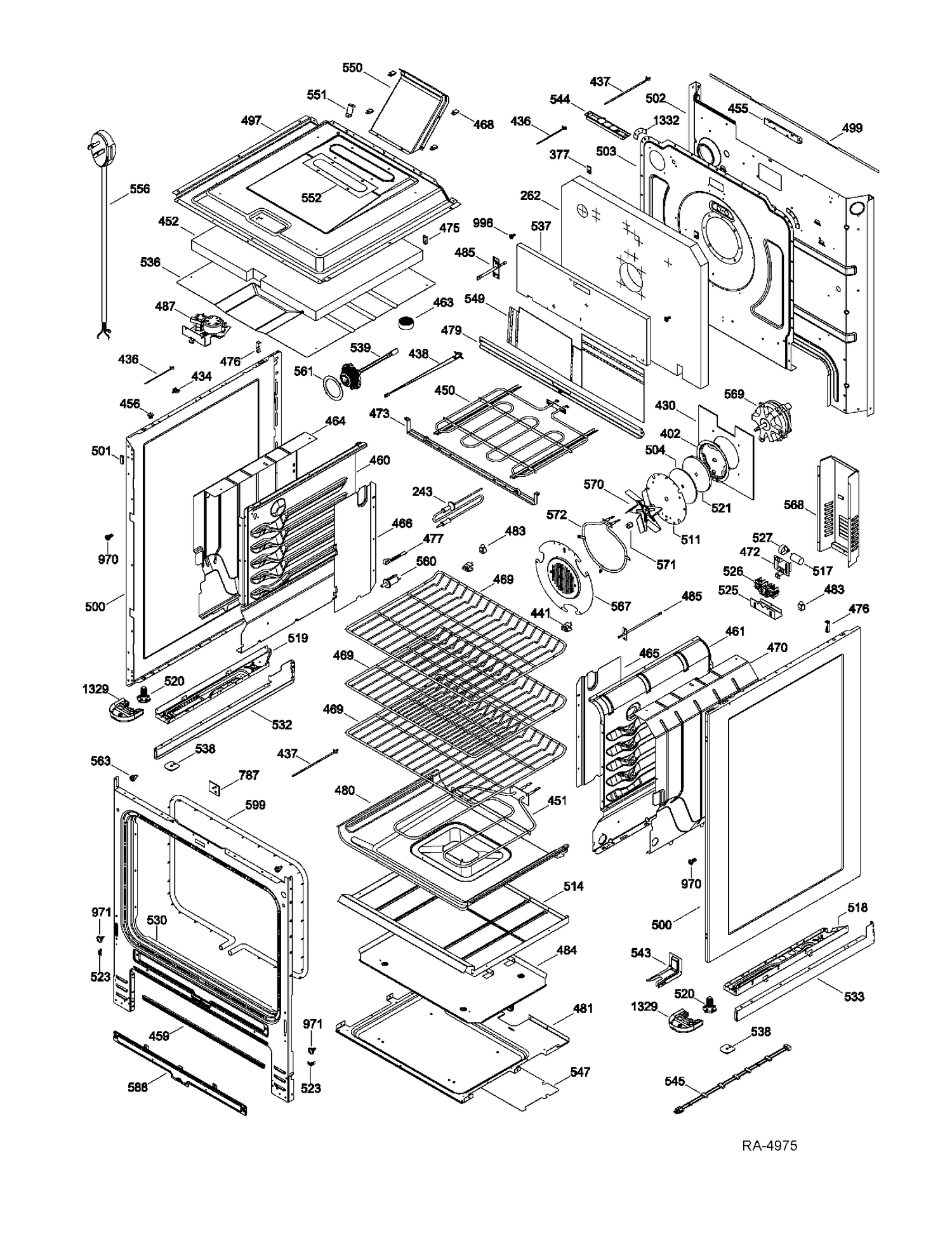 BODY PARTS Diagram and Parts List for P2S975SER2SS  General Electric Range