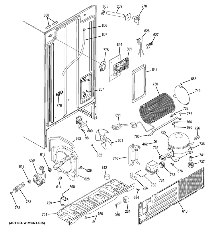 Machine Compartment Diagram and Parts List for GSS22WGPCCC  General Electric Refrigerator