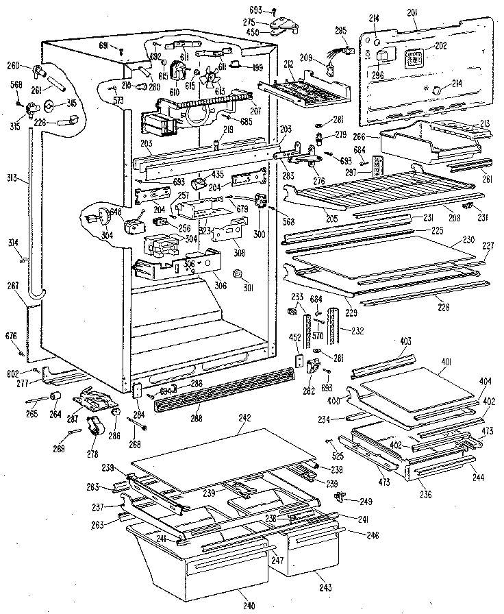 Cabinet Diagram and Parts List for TBX24NLG  General Electric Refrigerator