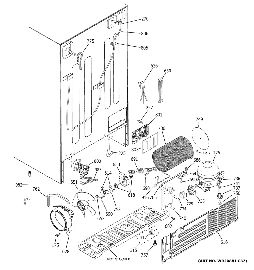 Machine Compartment Diagram and Parts List for XSS23GSKMCSS  General Electric Refrigerator