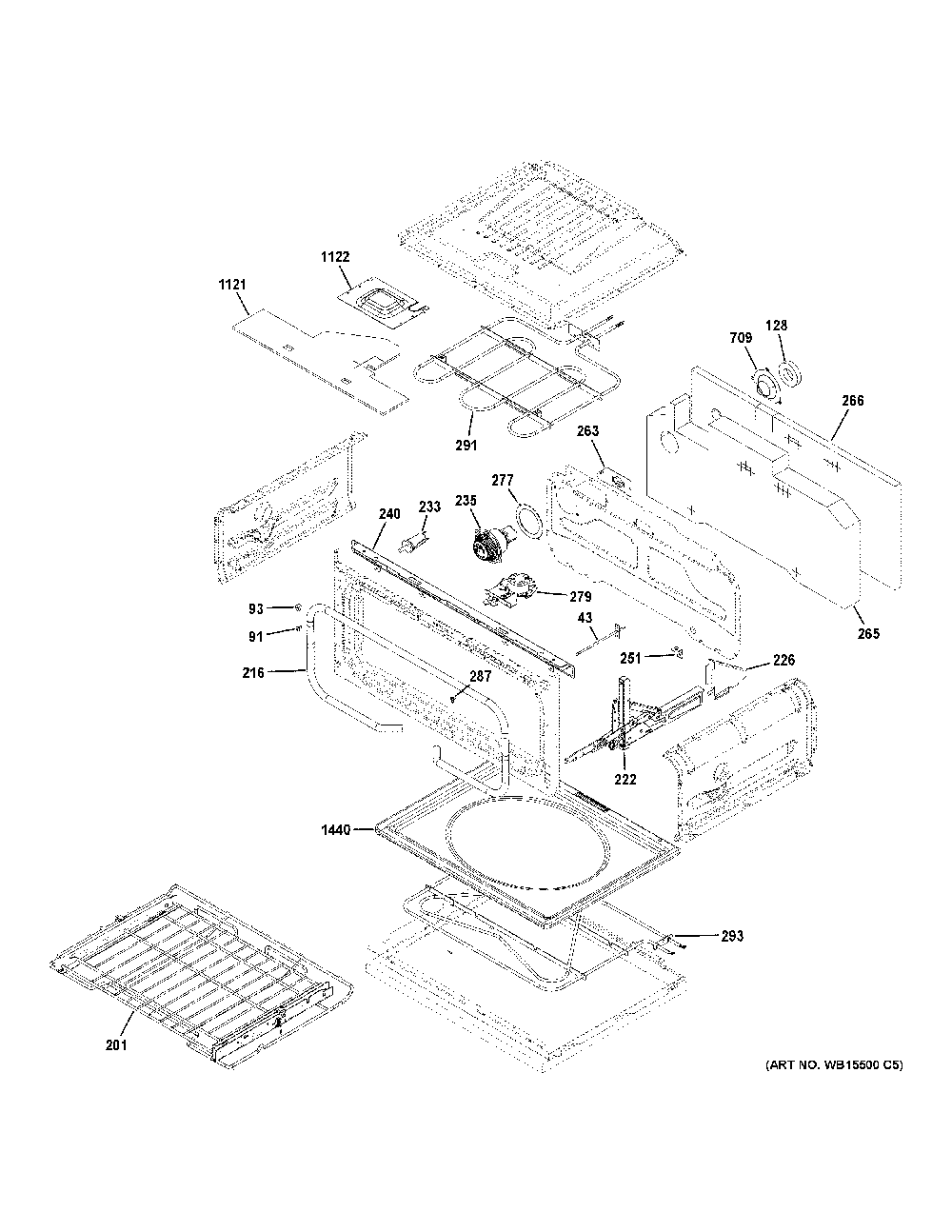 Upper Oven Diagram and Parts List for C2S950P3M2D1  General Electric Range