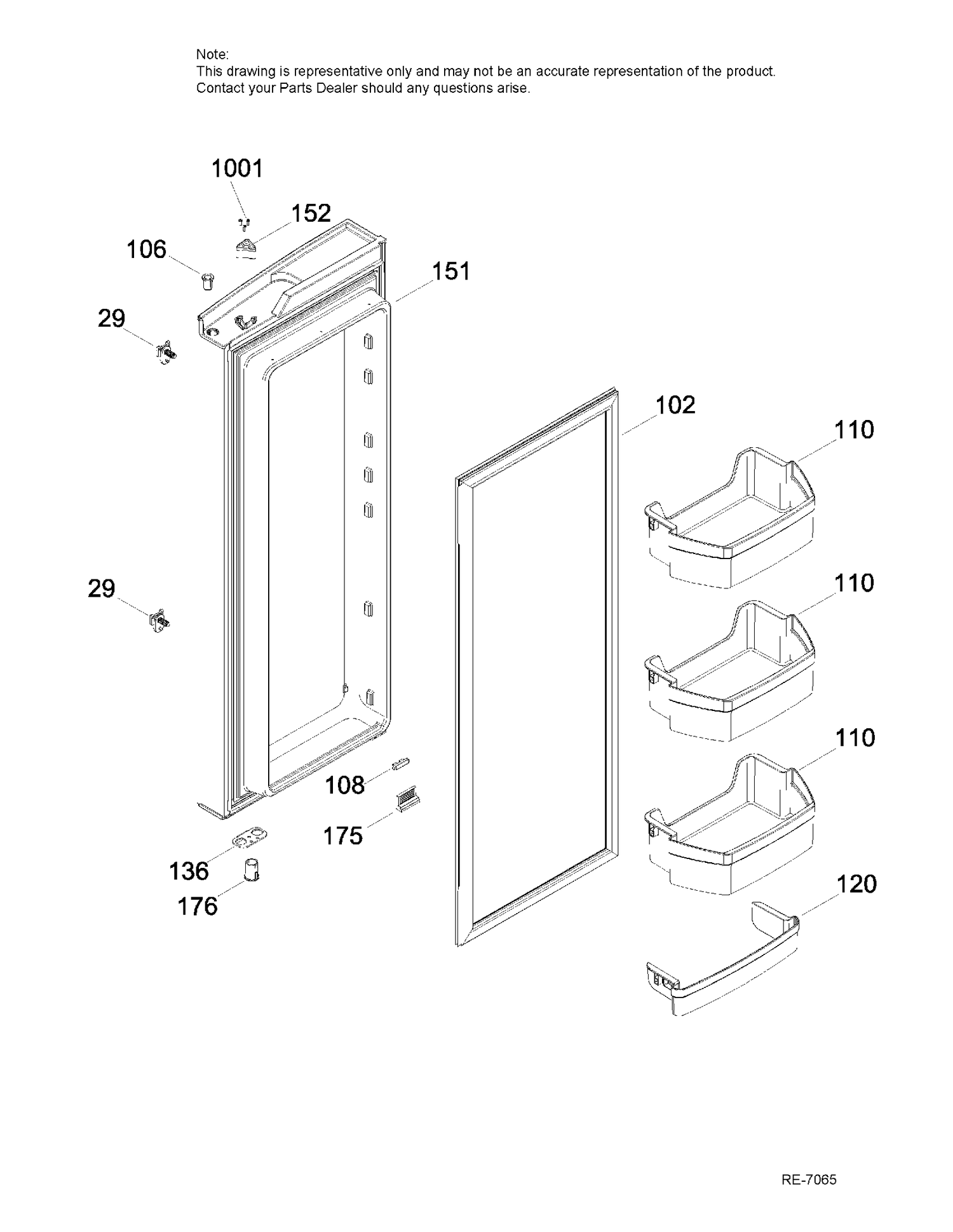 FRESH FOOD DOOR RIGHT Diagram and Parts List for PNE25JGKCKWW  General Electric Refrigerator