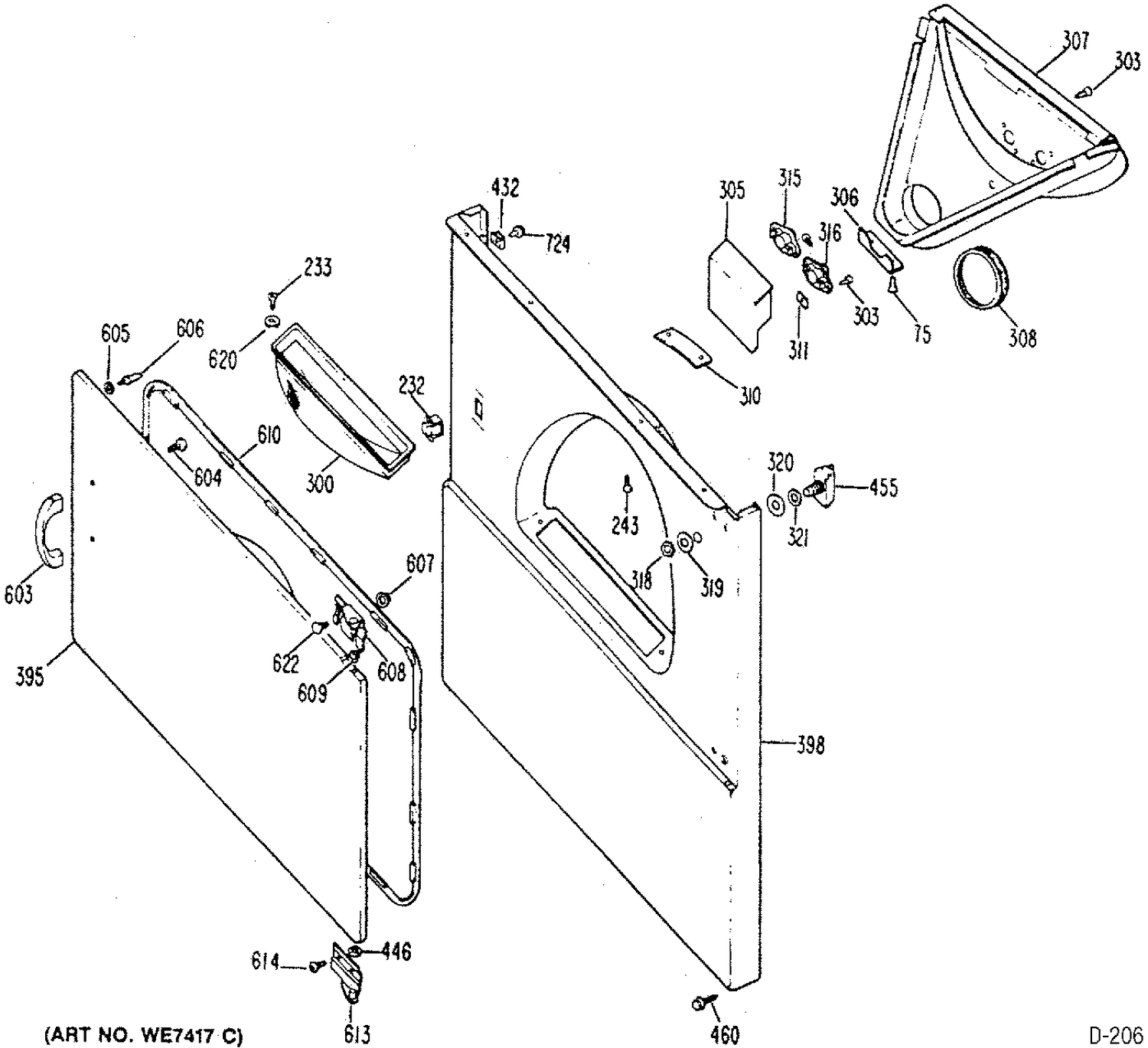 CABINET, FRONT & DOOR Diagram and Parts List for DDC5200MDL  General Electric Dryer