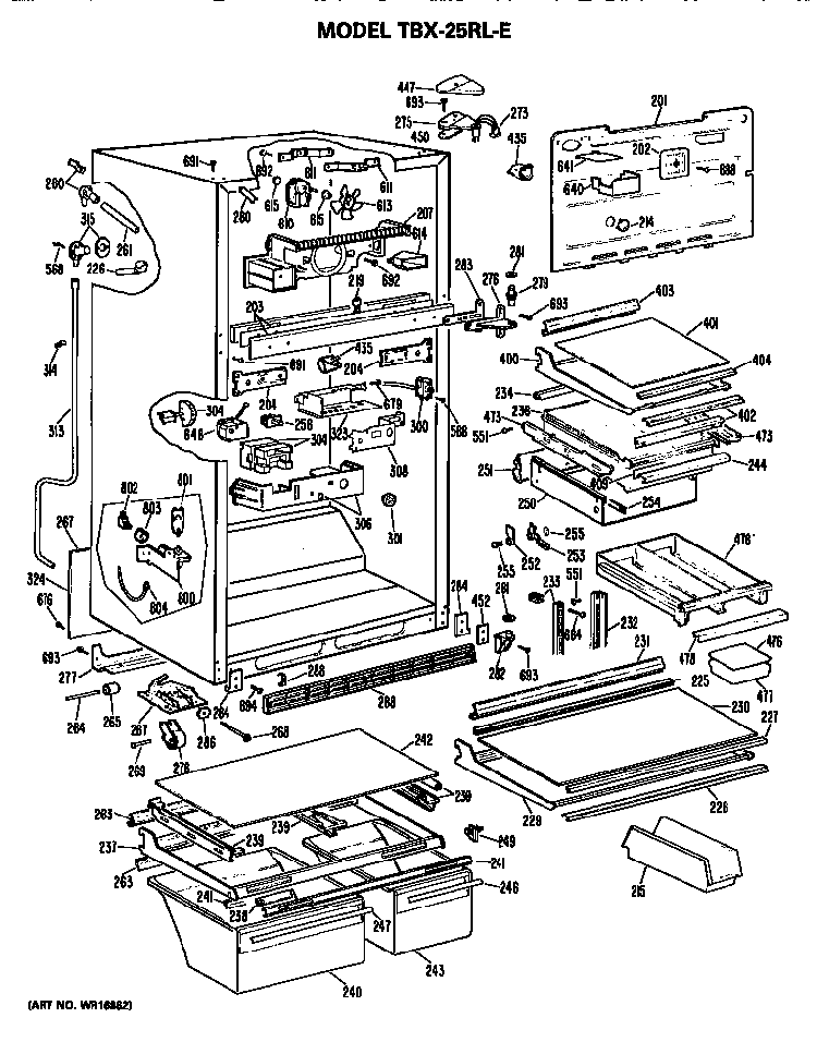 Cabinet Parts Diagram and Parts List for TBX25RLER  General Electric Refrigerator