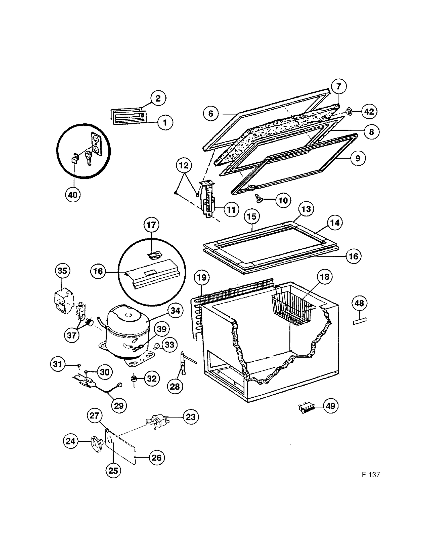 FREEZER Diagram and Parts List for 80970  General Electric Freezer