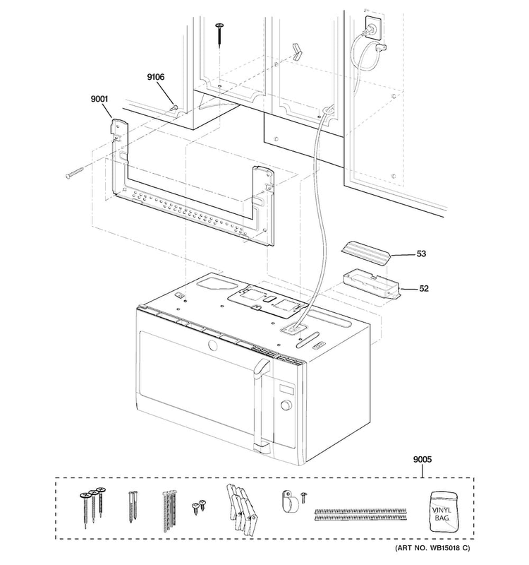 Installation Parts Diagram and Parts List for CSA1201RSS05  General Electric Microwave