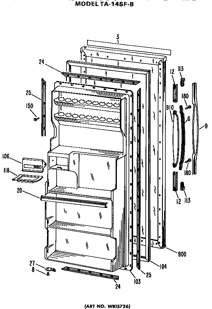 Door Diagram and Parts List for TA14SFB  General Electric Refrigerator