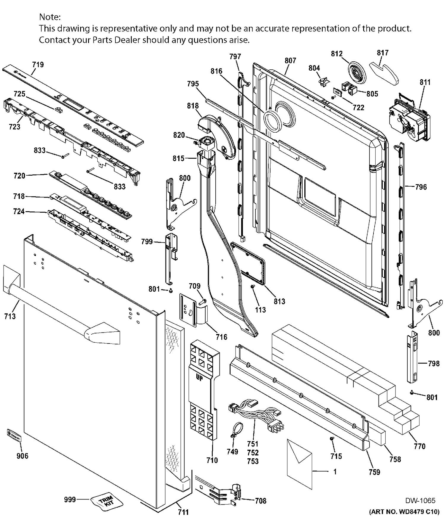 ESCUTCHEON & DOOR ASM Diagram and Parts List for ZDT800SPF1SS  General Electric Dishwasher