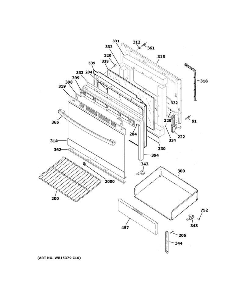 Door And Drawer Parts Diagram and Parts List for JBS360RM2SS  General Electric Range