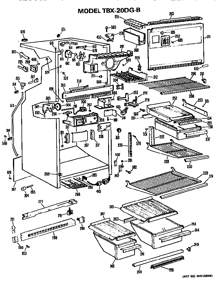 Cabinet Parts Diagram and Parts List for TBX20DGB  General Electric Refrigerator