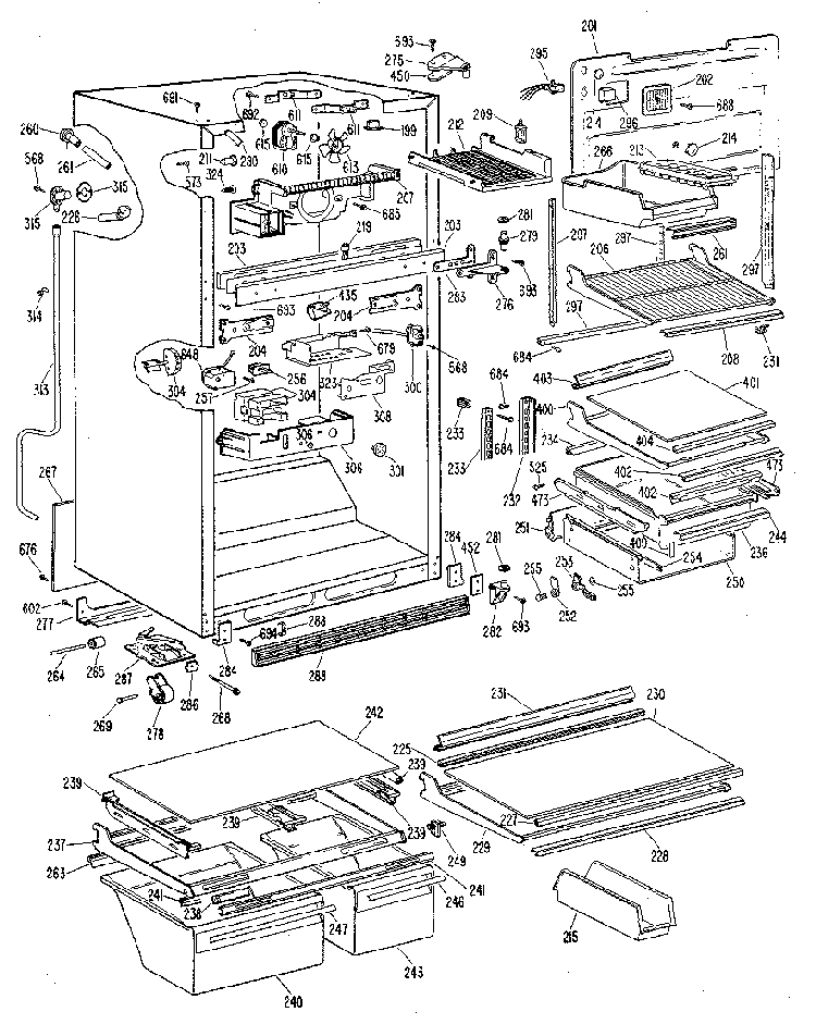 Cabinet Diagram and Parts List for TBX19ZKE  General Electric Refrigerator