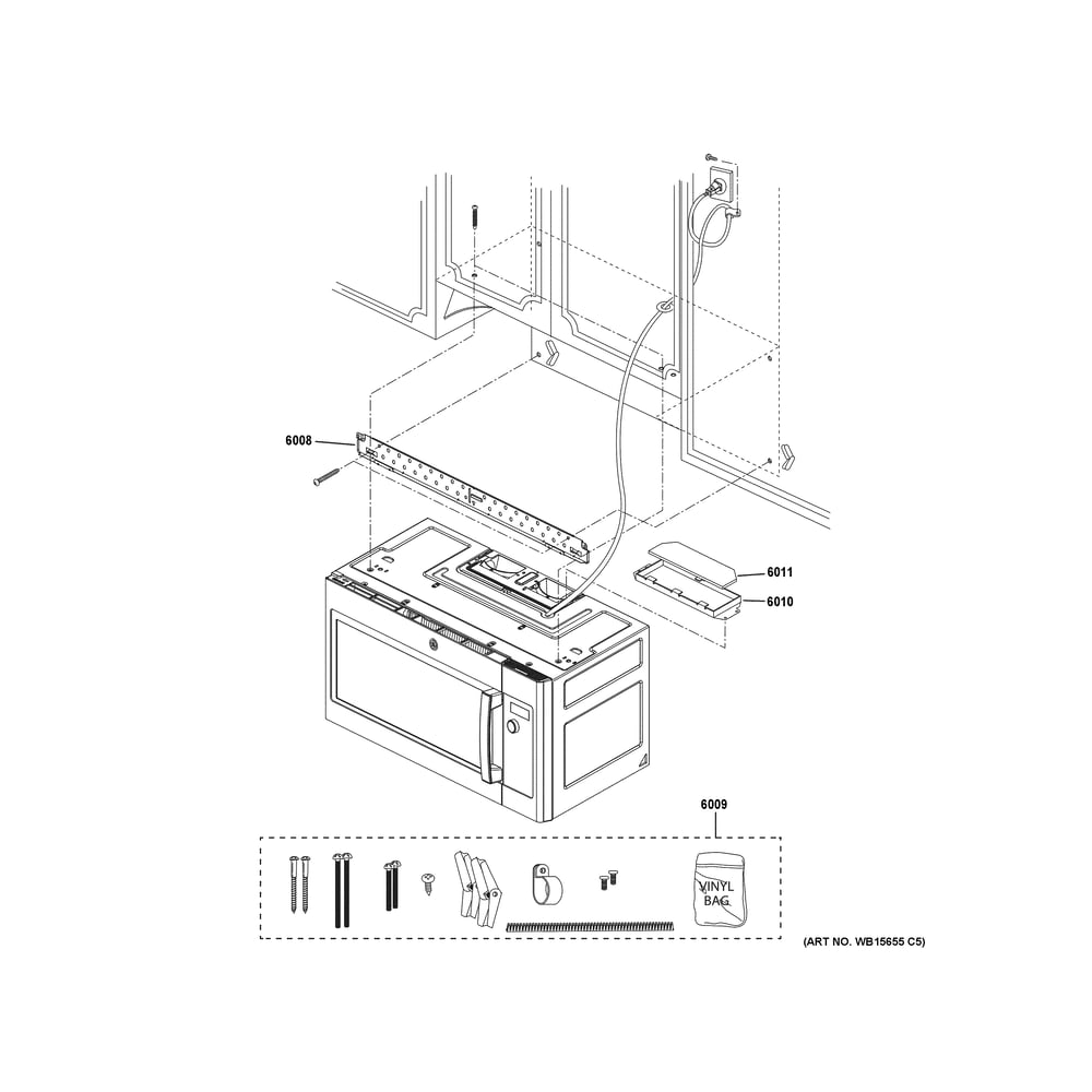 Installation Parts Diagram and Parts List for PVM9215RY1SS  General Electric Range Hood