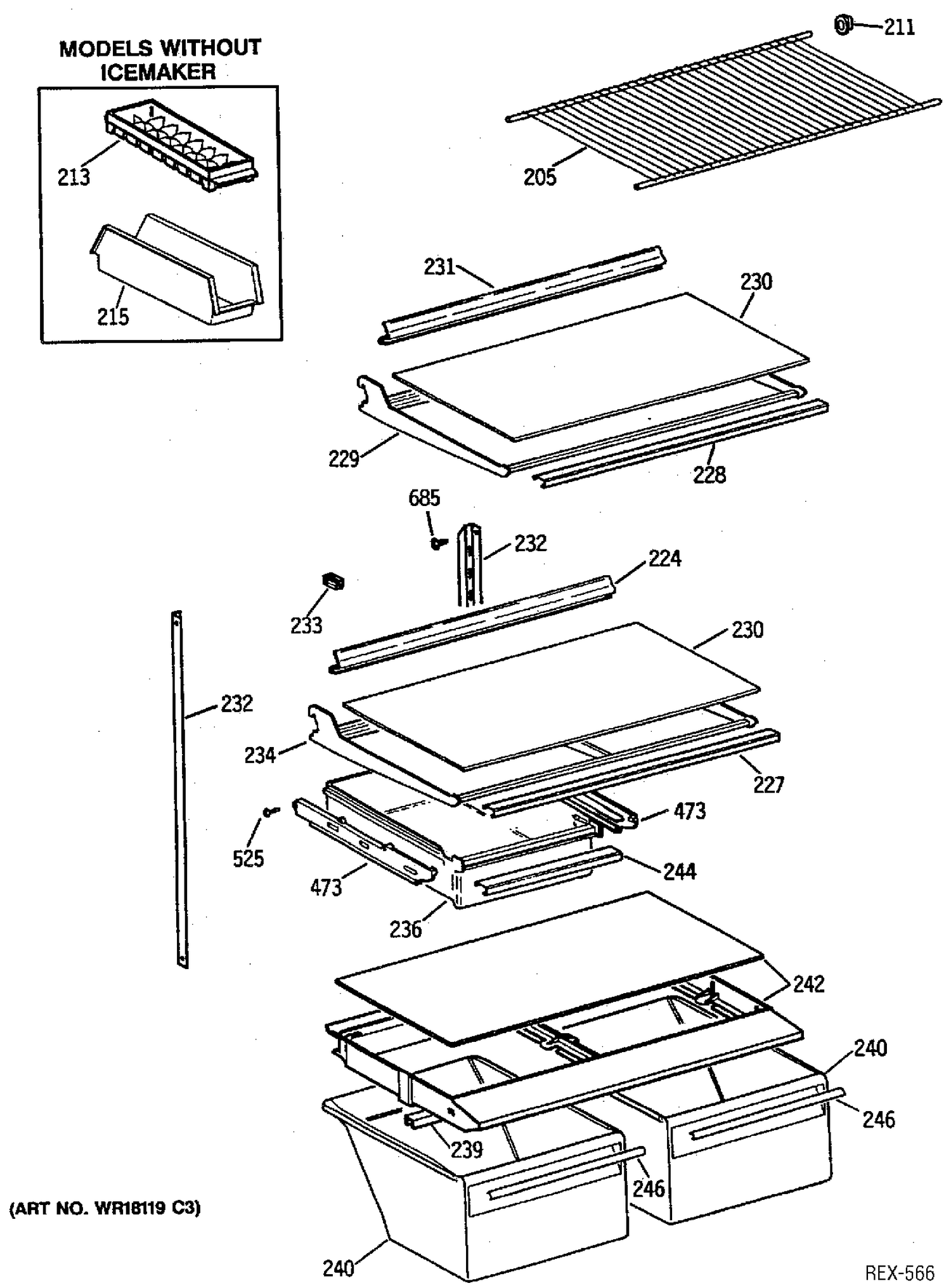 SHELF PARTS Diagram and Parts List for CTX18G1XCRAA  General Electric Refrigerator