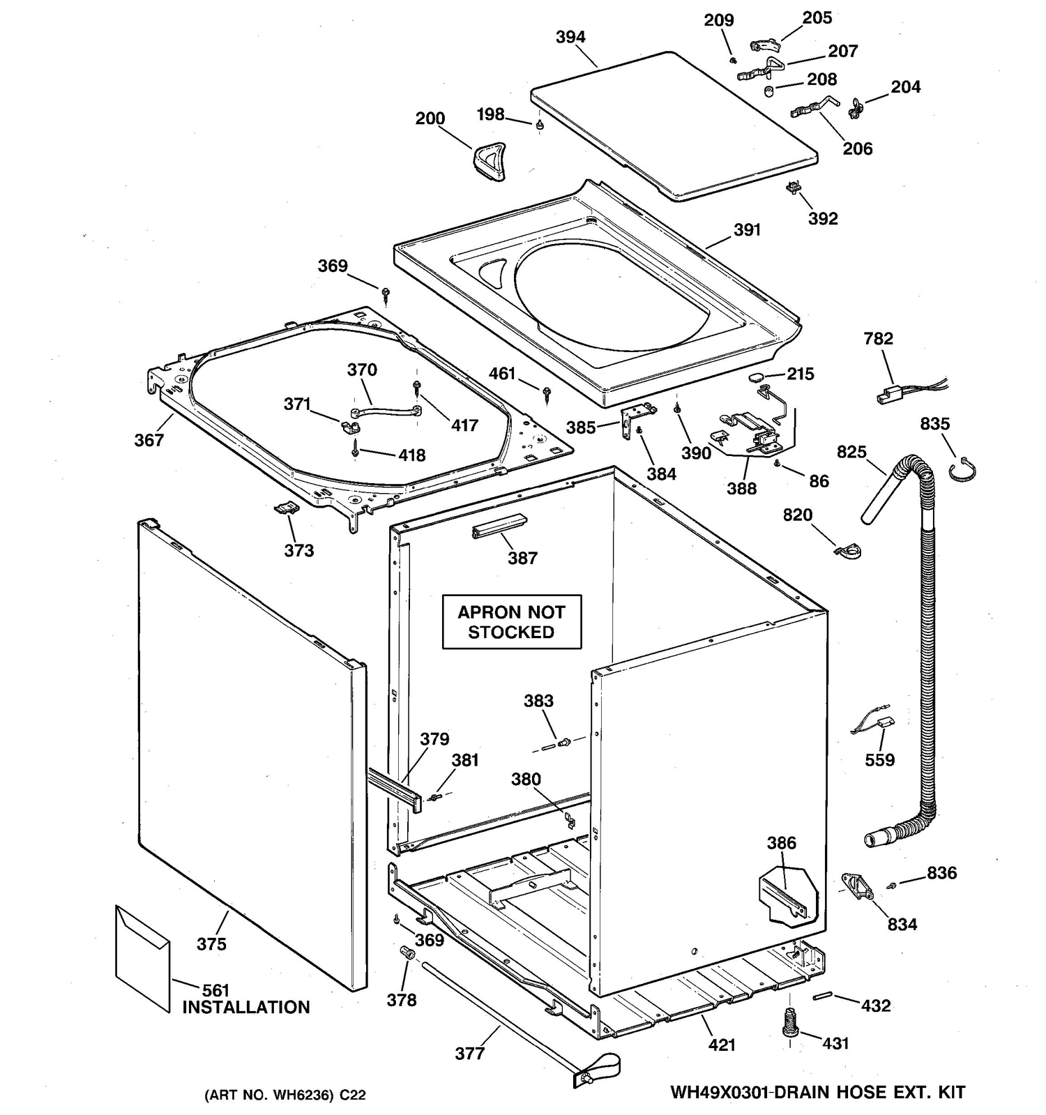 CABINET, COVER & FRONT PANEL Diagram and Parts List for GJXR2130B1WW  General Electric Washer