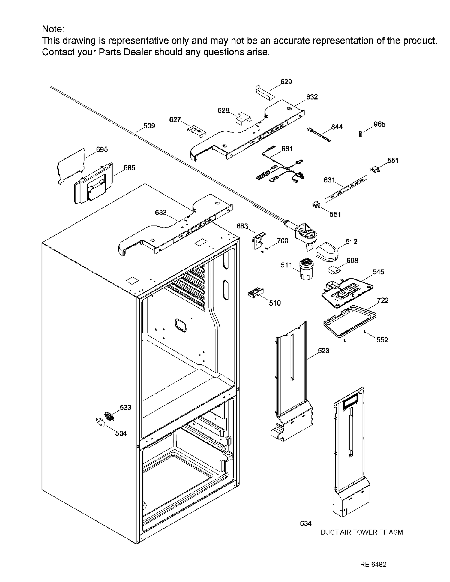 FUNCTIONAL PARTS FF Diagram and Parts List for PFE24JGKAKWW  General Electric Refrigerator