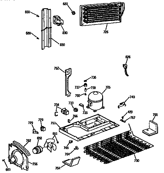 Unit Assembly Diagram and Parts List for TBX18DISJRAD  General Electric Refrigerator