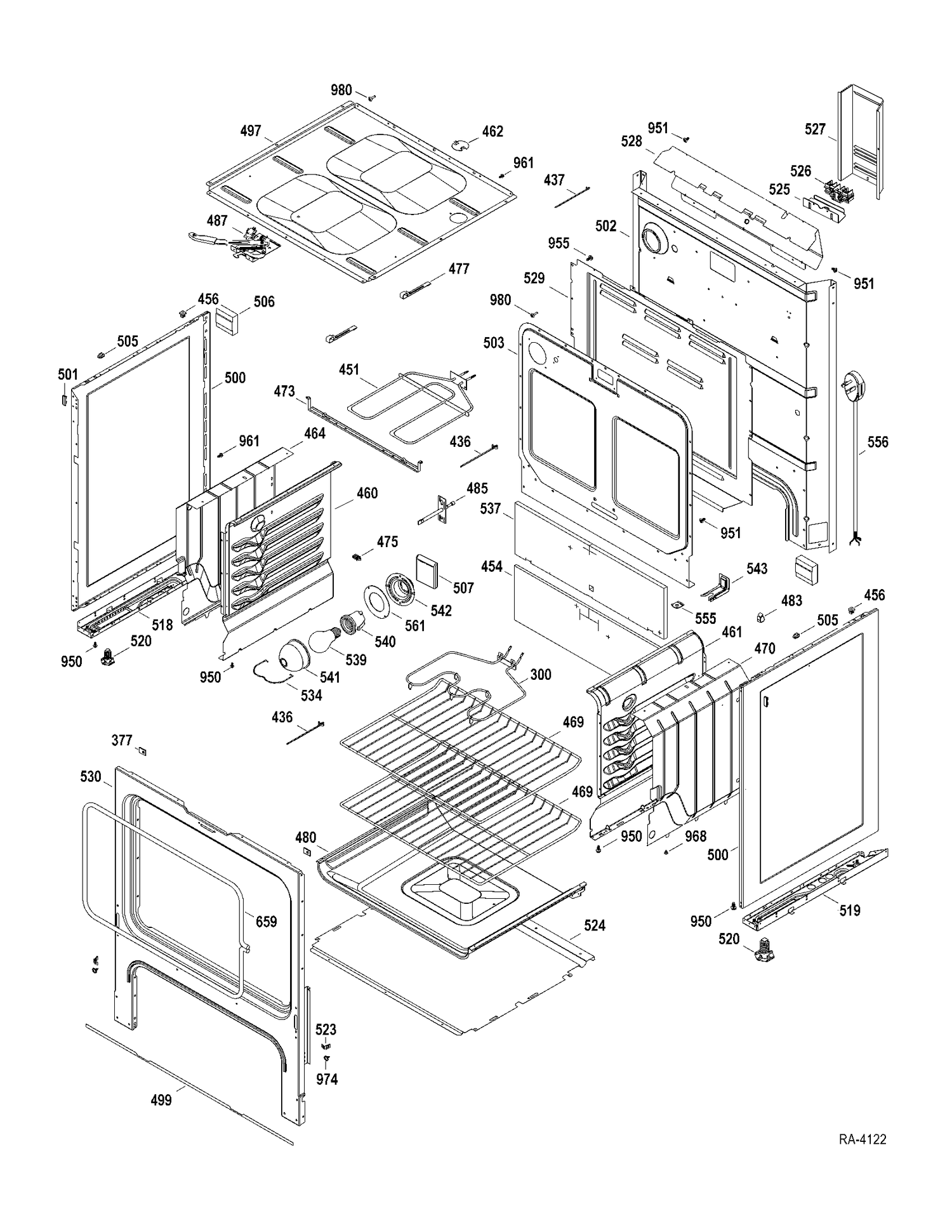 BODY PARTS Diagram and Parts List for JCBP240DT1WW  General Electric Range
