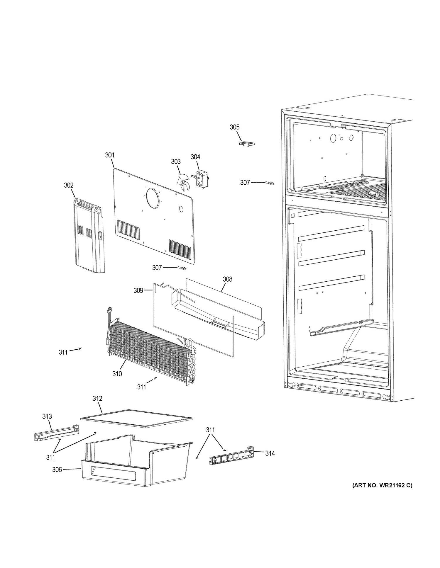 FREEZER SECTION Diagram and Parts List for G6S28TSLBSS  General Electric Refrigerator