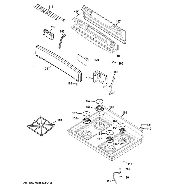 Control Panel & Cooktop Diagram and Parts List for JGB450DEK1WW  General Electric Range