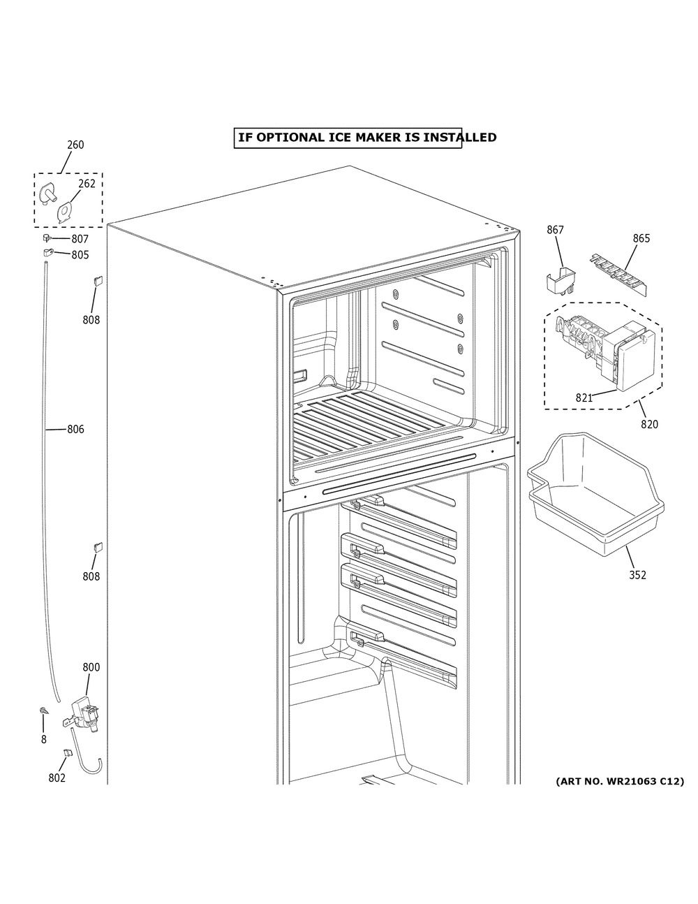 Ice Maker Diagram and Parts List for GTE21GMLBES  General Electric Refrigerator