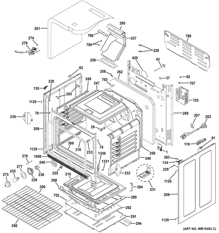 Body Parts Diagram and Parts List for JGB720DEJ1BB  General Electric Range
