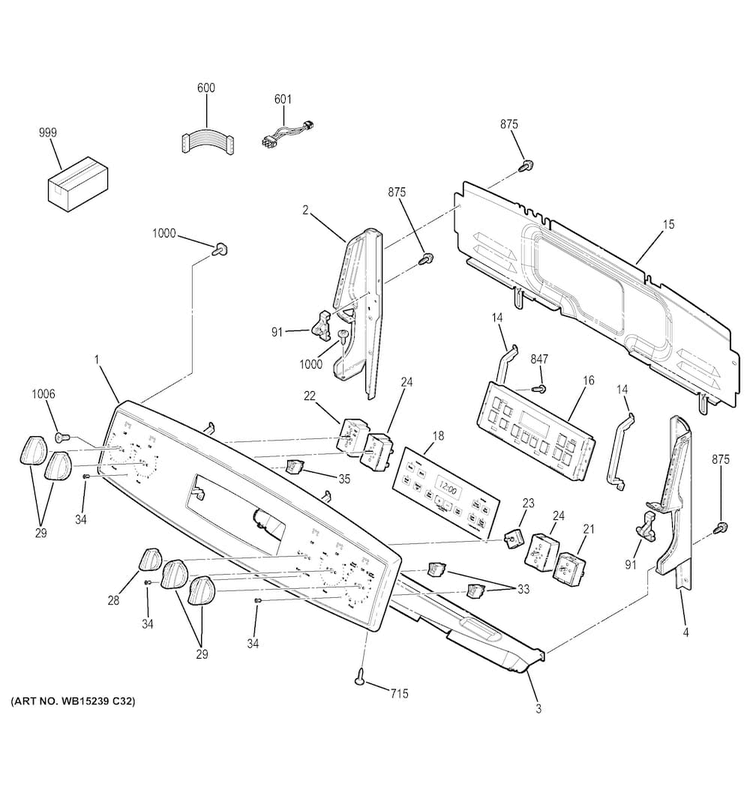 Control Panel Diagram and Parts List for JB640SF5SS  General Electric Range