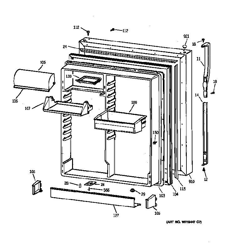 Fresh Food Door Diagram and Parts List for 36369267991  General Electric Refrigerator